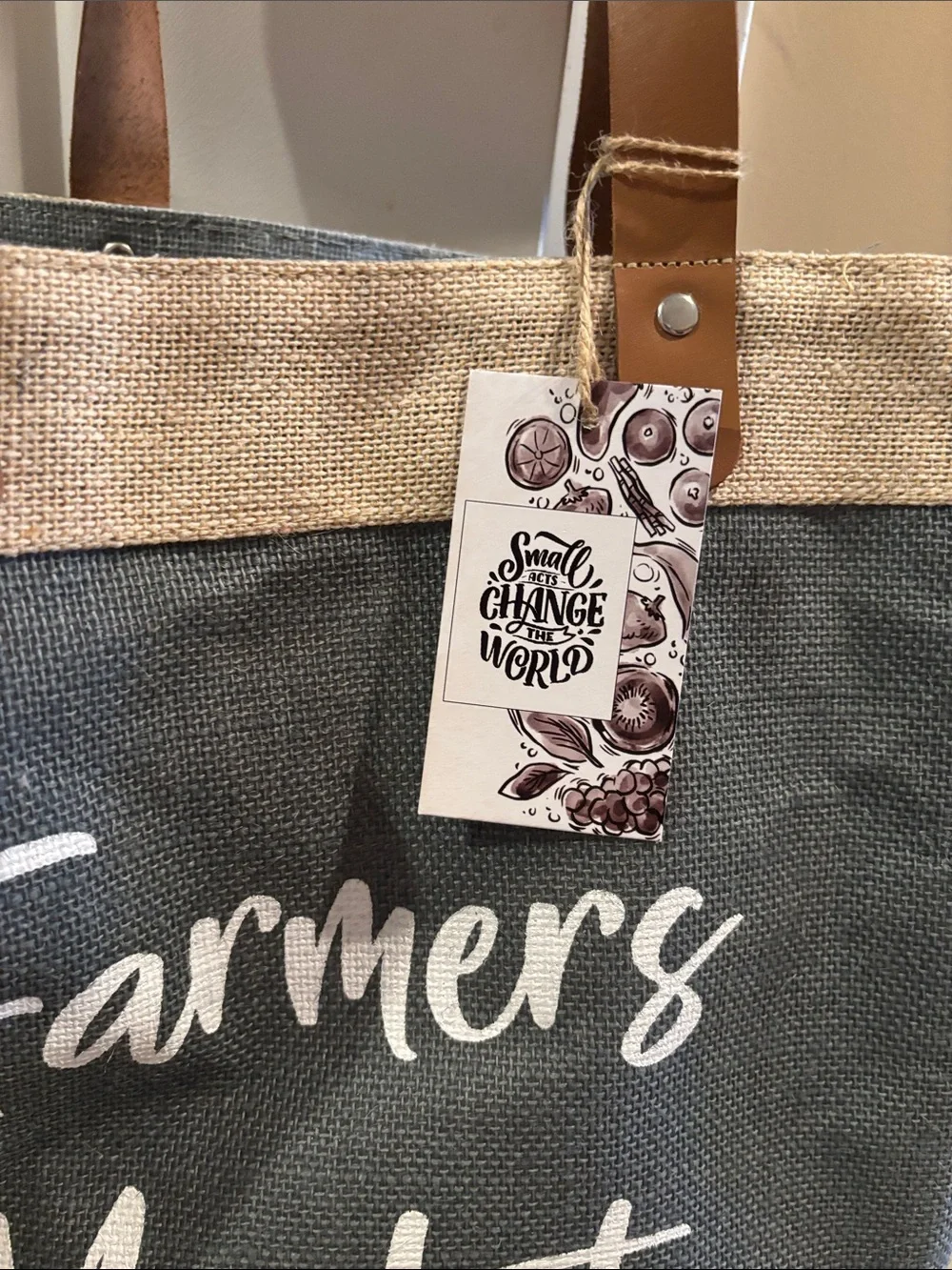 NWT - Farmers Market Canvas Tote Bag with Brown Straps